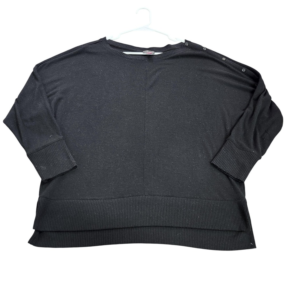 Vince Camuto Sweater Womens Medium Black Button Shoulder Dolman Knit Pullover